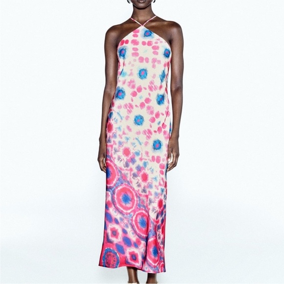 Zara Dresses & Skirts - like new S ZARA Midi Halter Dress Tie Dye
